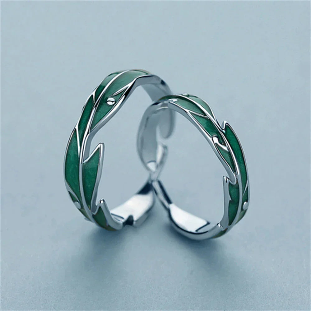 Green Feather Earrings in Silver